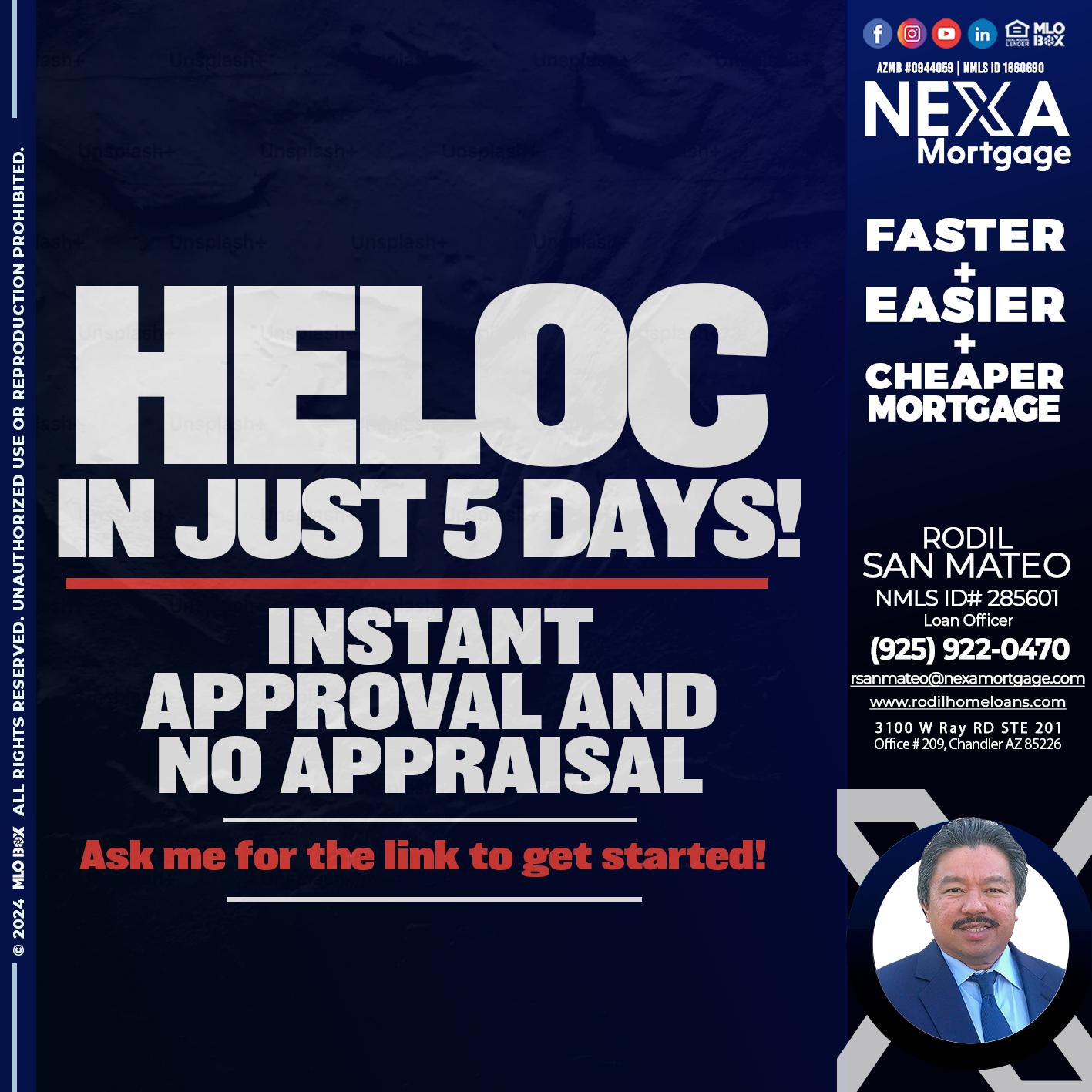 HELOC IN JUST 5 DAYS - Rodil San Mateo -Loan Officer