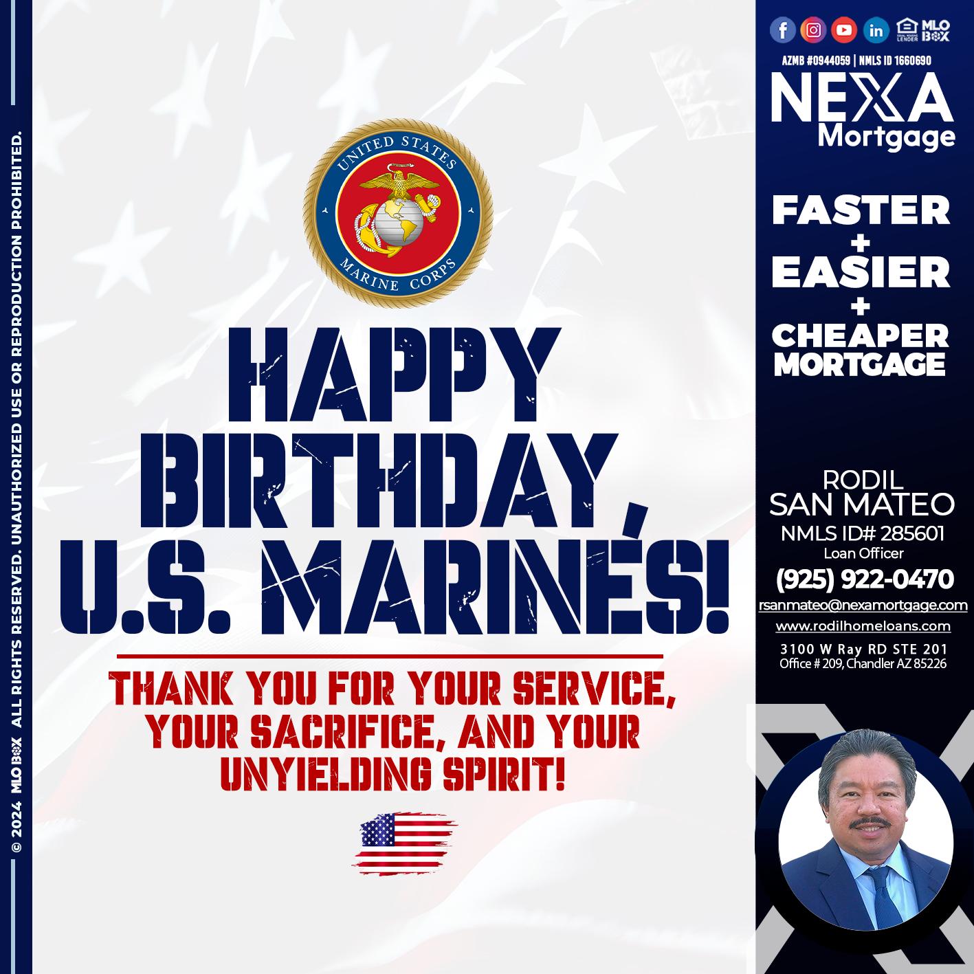 US MARINE BIRTHDAY - Rodil San Mateo -Loan Officer