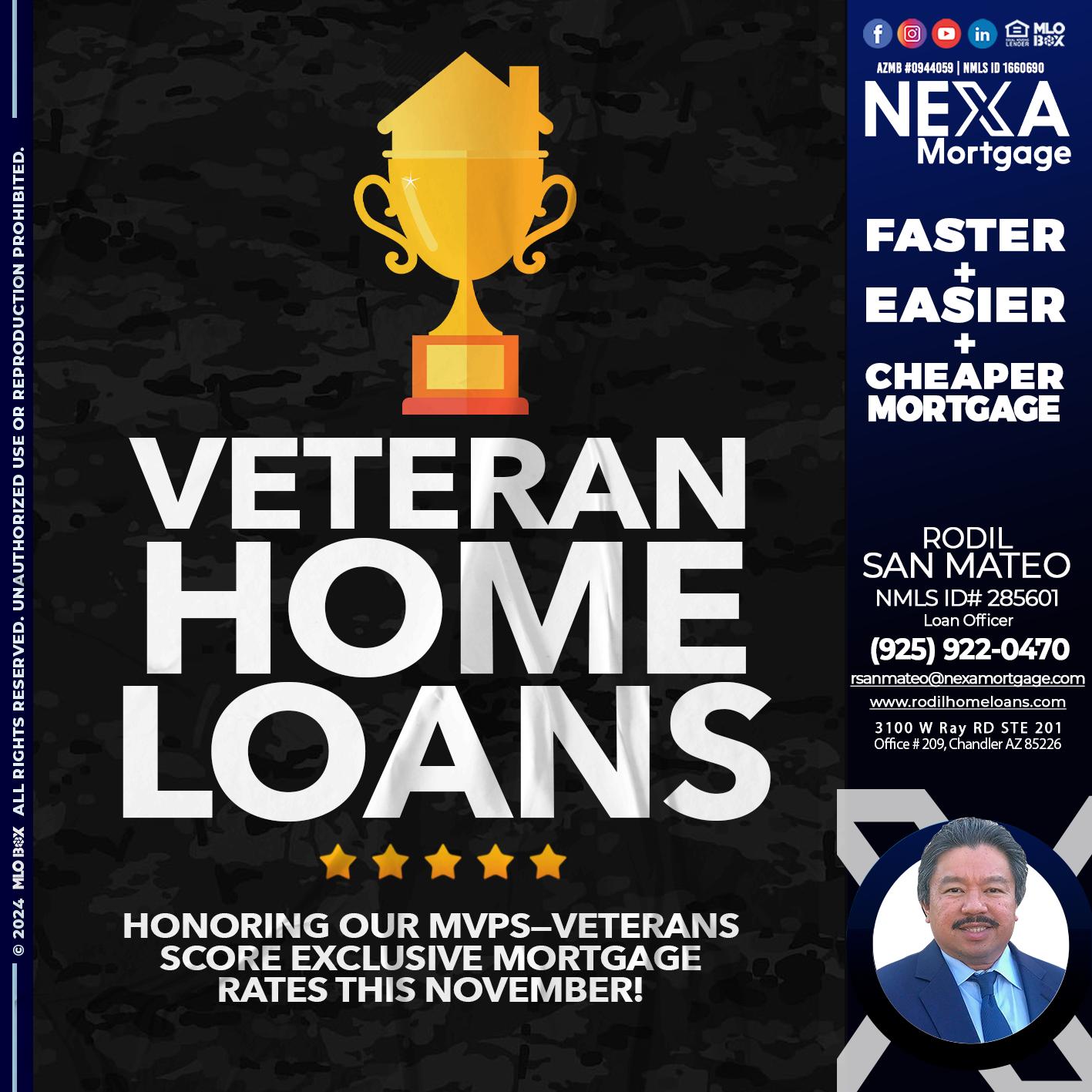 VETERANS HOME LOANS - Rodil San Mateo -Loan Officer